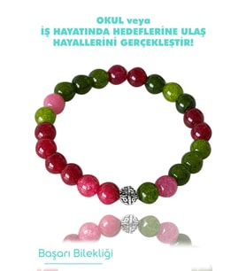 Sertifikalı Kız Öğrenci Başarı Bilekliği (Gül Kuvars, Yeşim, Yakut Taşı) (Çok Renkli)