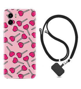 Vivo Y15S Y32 Y33S Y51 Y53S Kılıf Boyun Askılı Silikon Heart Lollipop 1414