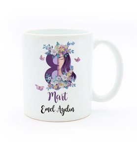 İsme Özel Kupa Bardak - Mor Çiçekli