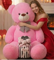 90 CM Peluş Ayı & Aynalı Mesajlı Pembe Silindir Ayıcık Buketi  Romantik Sevgiliye Hediye Buket (Fuşya)