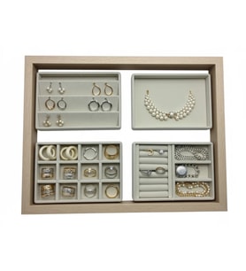 Yeni Süet Kumaş Krem Renk 22/14 cm 4 lü Takım Çekmeçe İçi Takı Standı