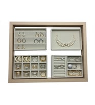 Yeni Süet Kumaş Krem Renk 22/14 cm 4 lü Takım Çekmeçe İçi Takı Standı