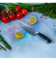 Miabella Home Cam Kesme Tahtası, Kesme Tablası  Kenarları Oval, Antibakteriyal, Sunum Tahtası Pembe Desen20x 30 cm (Çok Renkli)