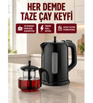 Mey İthalat® Çaycı Cam Demlikli 1800W Güçlü ve Sıcak Tutmalı Elektrikli Çay Makinesi
