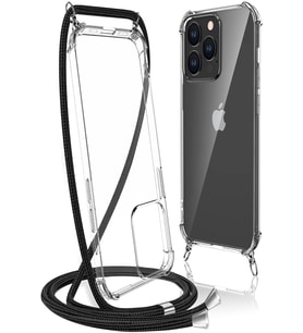 Teknomoda Apple iPhone 13 Pro Uyumlu Kılıf Boyun - Omuz Askılı Köşe Korumalı Siyah Ipli Şeffaf Silikon