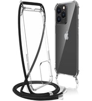 Teknomoda Apple iPhone 13 Pro Uyumlu Kılıf Boyun - Omuz Askılı Köşe Korumalı Siyah Ipli Şeffaf Silikon