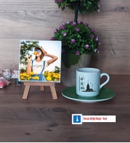 Kız Kulesi Fotoğraflı Dekoratif Taş, Ahşap Altlıklı Türk Kahvesi Fincanı HediyeArkadaşa Hediye (Model 9)