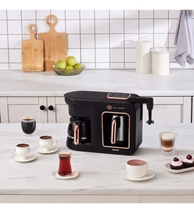 Karaca Hatır Plus Barista Steel 6 in 1 Konuşan Latte Cappuccino ve Közde Türk Kahve Makinesi Black Copper