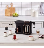 Karaca Hatır Plus Barista Steel 6 in 1 Konuşan Latte Cappuccino ve Közde Türk Kahve Makinesi Black Copper