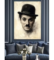 Klasik Şapkalı Charlie Chaplin Portresi Dekoratif Kanvas - Mdf Ahşap Tablo