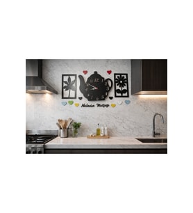 Mutfak için şık ve modern tasarım saat ve çiçekler no 9