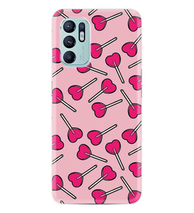 Oppo Reno 6 Kılıf Resimli Desenli Baskılı Silikon Heart Lollipop 1414