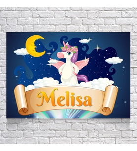 Unicorn ve Ay Temalı Doğum Günü Afişi