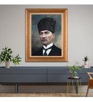 Altın Varaklı Çerçeveli Paspartulu Atatürk Tablo nl02A570 (Gold)