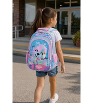 Okul Sırt Çantası Pembe Cute Cat Bear 3 Bölmeli Ortopedik Matara Cepli 42x27x18cm