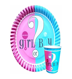 Cinsiyet Baskılı Tabak Bardak Set 8 Li