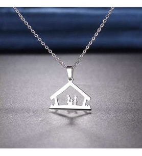 925 Ayar Gümüş Mutlu Aile Evi Tasarımlı Kolye