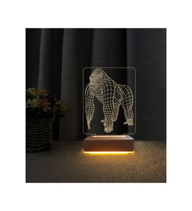 3D Goril Tasarımlı LED Masa Lambası, Doğum Günü Hediyesi, Şık Dekorasyon (Krem)