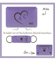 Mor Menekşe, Aşkınızı Hep Yanınızda Taşıyın! Kalp İçinde İsme Özel Cüzdan & Anahtarlık Seti, Sevgili (Lila - Mor)