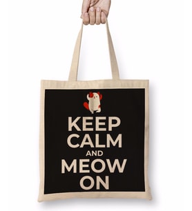 Kedi Cats Keep Calm and Meow On Bez Çanta Uzun Saplı