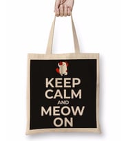 Kedi Cats Keep Calm and Meow On Bez Çanta Uzun Saplı