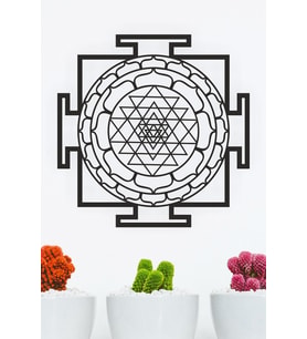 UNT Sri Yantra Mandala Kutsal Geometri Duvar Dekoru-Süsü, Ahşap Dekoratif Tablo (Siyah)
