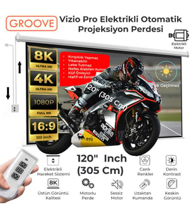 Groove Vizio Pro 120¨ Inch Blackout Işık Geçirmez Elektrikli Otomatik Kumandalı Projeksiyon Perdesi 265x150cm +Motorlu+Canlı Renkler+Göz Koruması+Leke Tutmaz Projector