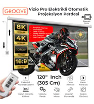 Groove Vizio Pro 120¨ Inch Blackout Işık Geçirmez Elektrikli Otomatik Kumandalı Projeksiyon Perdesi 265x150cm +Motorlu+Canlı Renkler+Göz Koruması+Leke Tutmaz Projector