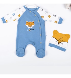 3-9 Ay Erkek Bebek Tulumu Little Fox Mavi
