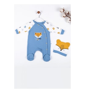 3-9 Ay Erkek Bebek Tulumu Little Fox Mavi