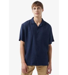 Lacoste Men's Relaxed Fit Shirt Rahat Kesim Kısa Kollu Erkek Keten Gömlek Lacivert