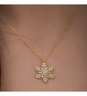 Gümüş Gold Kar Tanesi Kolye