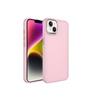Apple iPhone 14 Plus Uyumlu Kılıf Metal Çerçeve ve Buton Tasarımlı Silikon Zore Luna Kapak (Pembe)