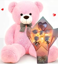 Büyük 90 cm Peluş Ayı ve LED Işıklı Pembe Balonlu Romantik Peluş Ayıcık Buketi – Sevgililer Günü Özel Gün Hediyesi (Açık Pembe)