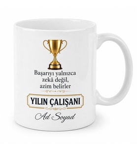 İsme Özel Yılın Çalışanı Yazılı Kupa Bardak Özel Tasarım Hediye