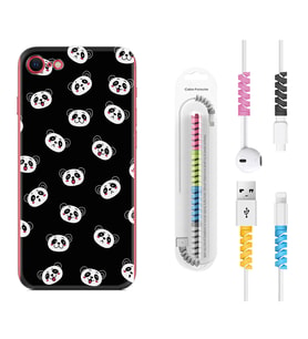 Apple iPhone 5 6 7 8 Plus Se XR Kılıf Kablo Koruma Spiral Silikon Panda Suratları 1773