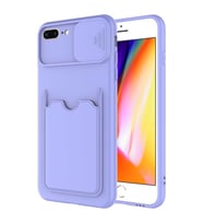 Uyumlu Model Apple iPhone 8 Plus Kılıf Kartlıklı Lens Kapatmalı Kapak (Lila)
