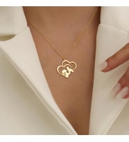 925 Ayar Gümüş Kalp Detaylı Anne ve Bebek Kolye (Gold)