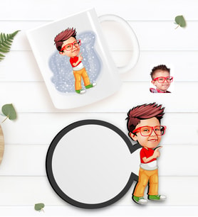BK Gift Kişiye Özel Erkek Çocuk Karikatürlü Beyaz Kupa ve Ahşap Bardak Altlığı Hediye Seti-1