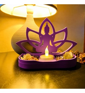 3D Baskı Lotus Buda Mumluk - Dekoratif Tealight Mumluk-Mor