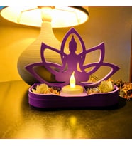 3D Baskı Lotus Buda Mumluk - Dekoratif Tealight Mumluk-Mor