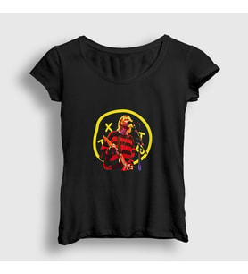 Presmono Kadın Siyah Logo Nirvana Kurt Cobain T-Shirt 35556tt