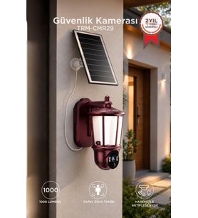 Torima Güneş Enerjili IP Güvenlik Kamerası Duvar Lamba Tipi Şarjlı Dış Mekan CMR29 Kahverengi