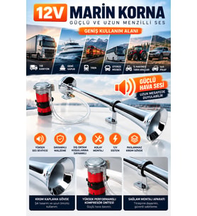 Marin Tip Korna 12V Tır Kamyon Gemi Vapur Tren Havalı Korna Kompresörlü
