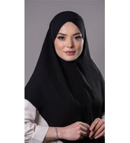 Siyah Pratik Hazır Geçmeli Tesettür Eşarp Aerobin Kumaş  Çapraz Hijab 2307_01