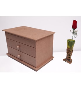 Hobi 12239 Dekoratif Model Makyaj Kutusu 2 Çekmece Ahşap MDF HAM El Yapımı