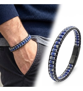 Moncuk Design Lapis & Hematit Çelik Örgülü Deri Bileklik 33512B22D10