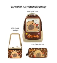 Capybara Üçlü İlkokul Okul Çanta Seti – Kahverengi