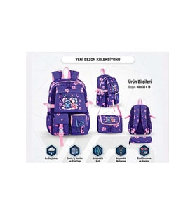 Stitch Çocuk Okul Çantası 3'lü Set – Sırt Çantası, Beslenme Çantası ve Kalemlik stitchli okul çantası çanta