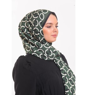 Geometrik Desen Modal Seri Şal Eşarp Askısı ile Birlikte 75x200 cm Siyah Yeşil-7